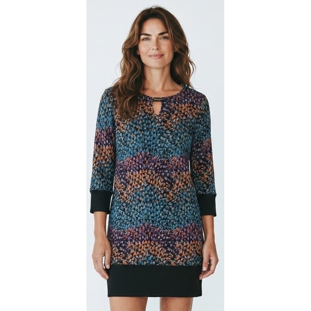 Style & Co Womens XXL Dress Multicolor Print Keyhole 3/4 Sleeve Stretch Casual
